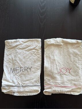 Hearth & Hand White Cotton Christmas Tea Towels with Red and Black Stitching